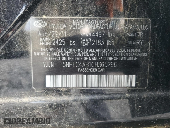 2012 Hyundai Sonata Limited z VIN 5NPEC4AB1CH365296, wystawiony jako Copart lot #58725255 z przebiegiem 118 332 mil mil oraz Szkoda całkowita • Salvage title. Historia ofert i sprzedaży dostępna na DreamBid. Obrazek 12.