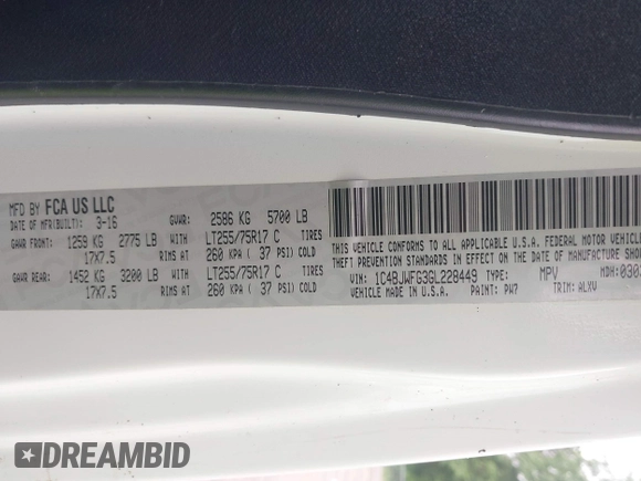 2016 Jeep Wrangler Unlimited Rubicon Hard Rock with VIN 1C4BJWFG3GL228449, listed as a IAAI auction lot 42158318 with Not provided miles and . Bid and sale history available at DreamBid. Image 9.