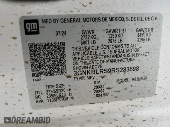 2024 Chevrolet Blazer Premier with VIN 3GNKBLRS9RS283598, listed as a Copart auction lot 87037534 with 2,205 mi miles and Salvage title. Bid and sale history available at DreamBid. Image 13.