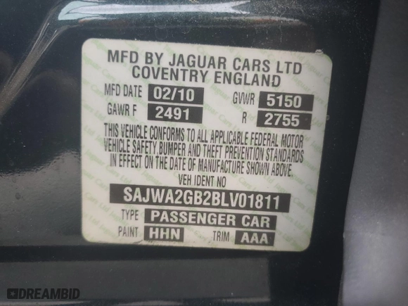 2011 Jaguar XJ with VIN SAJWA2GB2BLV01811, listed as a Copart auction lot 78380094 with 129,243 mi miles and Salvage Title. Bid and sale history available at carsss.com. Image 12.