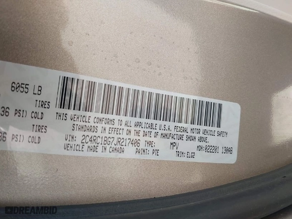 2018 Chrysler Pacifica Touring L with VIN 2C4RC1BG7JR217406, listed as a IAAI auction lot 41963578 with 80,310 mi miles. Bid and sale history available at carsss.com. Image 9.