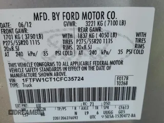 2012 Ford F-150 XL with VIN 1FTFW1CT1CFC35724, listed as a Copart auction lot 49000095 with 209,713 mi miles and Salvage Title. Bid and sale history available at carsss.com. Image 12.