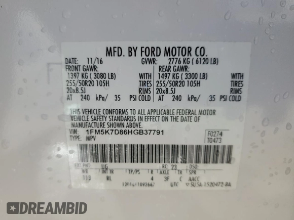 2017 Ford Explorer XLT с VIN 1FM5K7D86HGB37791, выставлен на аукционе Copart как лот 62280645 с пробегом 194 092 миль миль и Списание • Salvage title. История ставок и продаж доступна на DreamBid. Изображение 13.