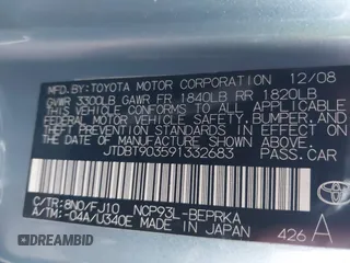 2009 Toyota Yaris z VIN JTDBT903591332683, wystawiony jako IAAI lot #41224976 z przebiegiem 113 305 mil mil oraz . Historia ofert i sprzedaży dostępna na DreamBid. Obrazek 9.
