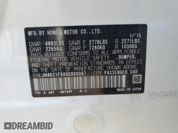 2016 Acura RLX Advance z VIN JH4KC1F9XGC000087, wystawiony jako Copart lot #45076754 z przebiegiem 65 065 mil mil oraz Szkody całkowita. Historia ofert i sprzedaży dostępna na DreamBid. Obrazek 12.