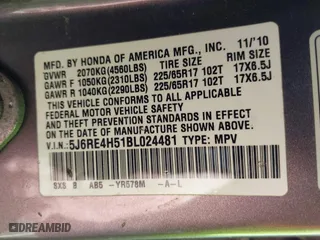 2011 Honda CR-V EX with VIN 5J6RE4H51BL024481, listed as a IAAI auction lot 42032568 with 234,062 mi miles. Bid and sale history available at carsss.com. Image 9.