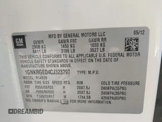 2012 Chevrolet Traverse 1LT with VIN 1GNKRGED4CJ323797, listed as a IAAI auction lot 41267339 with 142,463 mi miles and . Bid and sale history available at DreamBid. Image 9.