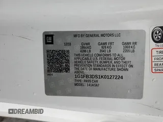 2019 Chevrolet Camaro 1LT with VIN 1G1FB3DS1K0127224, listed as a Copart auction lot 42144365 with 105,984 mi miles and Salvage Title. Bid and sale history available at carsss.com. Image 12.