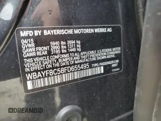2015 BMW 7 Series 750Li xDrive with VIN WBAYF8C58FD655495, listed as a Copart auction lot 61584405 with 105,249 mi miles and Clean title. Bid and sale history available at DreamBid. Image 12.