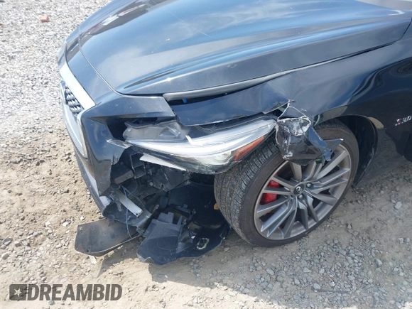 2018 Infiniti Q50 Red Sport 400 with VIN JN1FV7AR2JM481061, listed as a IAAI auction lot 42362510 with 70,028 mi miles and . Bid and sale history available at DreamBid. Image 6.