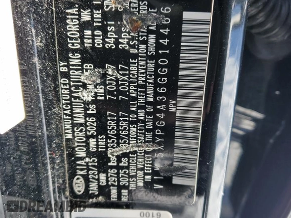 2016 Kia Sorento L with VIN 5XYPG4A36GG014466, listed as a Copart auction lot 43967175 with 88,452 mi miles and Salvage Title. Bid and sale history available at DreamBid. Image 13.