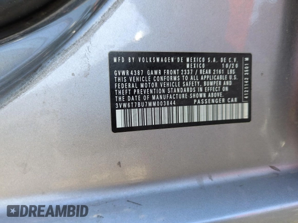 2021 Volkswagen Jetta S z VIN 3VW6T7BU7MM003844, wystawiony jako Copart lot #57902555 z przebiegiem 60 314 mil mil oraz Szkoda całkowita • Salvage title. Historia ofert i sprzedaży dostępna na DreamBid. Obrazek 12.