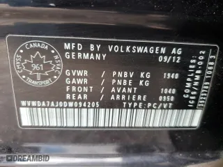 2013 Volkswagen Golf with VIN WVWDA7AJ0DW094205, listed as a Copart auction lot 78641874 with 0 mi miles and Salvage Title. Bid and sale history available at carsss.com. Image 12.