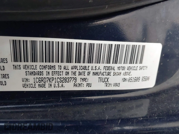 2012 Ram 1500 Tradesman with VIN 1C6RD7KP1CS283779, listed as a IAAI auction lot 41888577 with 137,905 mi miles and . Bid and sale history available at DreamBid. Image 9.