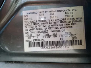 2005 Nissan Altima 2.5 z VIN 1N4AL11D85N915312, wystawiony jako Copart lot #53000405 z przebiegiem 139 675 mil mil oraz Szkoda całkowita • Salvage title. Historia ofert i sprzedaży dostępna na DreamBid. Obrazek 12.