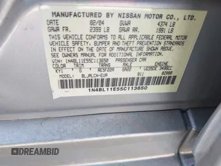 2005 Nissan Altima SE with VIN 1N4BL11E55C113650, listed as a IAAI auction lot 41781549 with 41,858 mi miles. Bid and sale history available at carsss.com. Image 9.