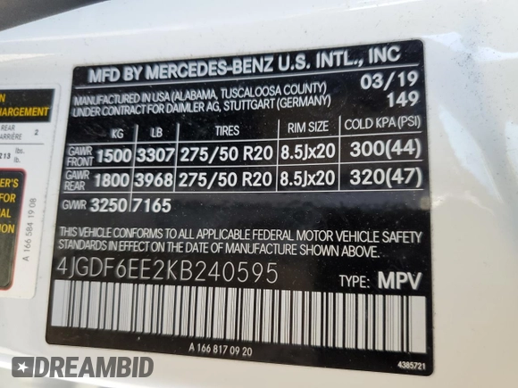 2019 Mercedes-Benz GLS 450 with VIN 4JGDF6EE2KB240595, listed as a Copart auction lot 79947333 with 62,053 mi miles and . Bid and sale history available at DreamBid. Image 13.