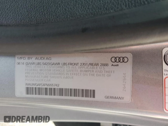 2015 Audi A7 3.0 Premium Plus with VIN WAUWGAFC4FN005742, listed as a Copart auction lot 58813164 with 115,296 mi miles and Salvage Title. Bid and sale history available at carsss.com. Image 13.