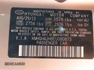 2014 Hyundai Equus Signature with VIN KMHGH4JH8EU080873, listed as a IAAI auction lot 42116898 with Not Provided miles and . Bid and sale history available at DreamBid. Image 9.
