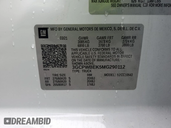 2021 Chevrolet Silverado 1500 Custom with VIN 3GCPWBEK5MG290112, listed as a Copart auction lot 48987505 with 47,923 mi miles and Salvage Title. Bid and sale history available at DreamBid. Image 13.