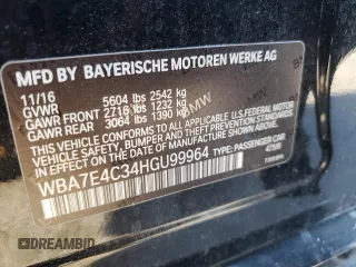 2017 BMW 7 Series 740i xDrive with VIN WBA7E4C34HGU99964, listed as a Copart auction lot 69808464 with 93,423 mi miles and Non Repairable. Bid and sale history available at carsss.com. Image 13.