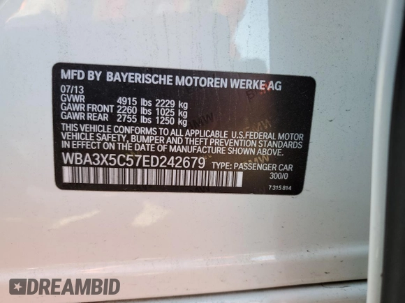 2014 BMW 3 Series 328i Gran Turismo xDrive with VIN WBA3X5C57ED242679, listed as a Copart auction lot 48598665 with 69,712 mi miles and Salvage title. Bid and sale history available at DreamBid. Image 13.