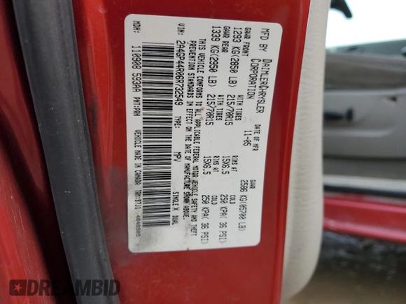 2006 Chrysler Town & Country LWB LX with VIN 2A4GP44R06R732549, listed as a Copart auction lot 44544335 with 197,558 mi miles and Clean Title. Bid and sale history available at carsss.com. Image 13.