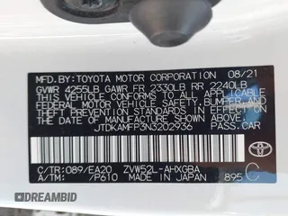 2022 Toyota Prius LE z VIN JTDKAMFP3N3202936, wystawiony jako IAAI lot #42238577 z przebiegiem 38 065 mil mil oraz . Historia ofert i sprzedaży dostępna na DreamBid. Obrazek 9.