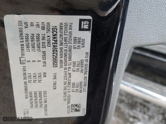 2013 Chevrolet Silverado 1500 Work Truck with VIN 1GCNKPEA6DZ256820, listed as a Copart auction lot 82462124 with 70,086 mi miles and Salvage Title. Bid and sale history available at carsss.com. Image 12.
