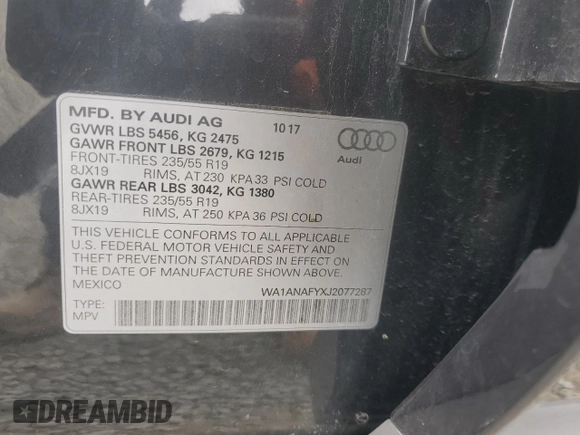 2018 Audi Q5 Premium с VIN WA1ANAFYXJ2077287, выставлен на аукционе Copart как лот 59800915 с пробегом 40 001 миль миль и Списание • Salvage title. История ставок и продаж доступна на DreamBid. Изображение 13.