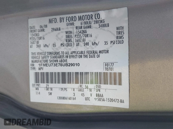 2008 Ford Explorer XLT z VIN 1FMEU73E78UB29010, wystawiony jako IAAI lot #40871239 z przebiegiem 216 448 mil mil oraz . Historia ofert i sprzedaży dostępna na DreamBid. Obrazek 9.