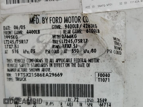 2006 Ford Super Duty F-250 XL with VIN 1FTSX21586EA29669, listed as a Copart auction lot 71964414 with 298,897 mi miles and Clean Title. Bid and sale history available at carsss.com. Image 12.