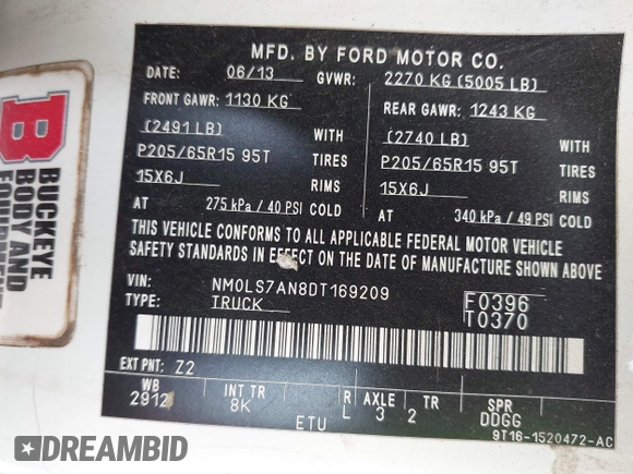 2013 Ford Transit Connect XL with VIN NM0LS7AN8DT169209, listed as a IAAI auction lot 42429405 with 107,943 mi miles and . Bid and sale history available at DreamBid. Image 9.