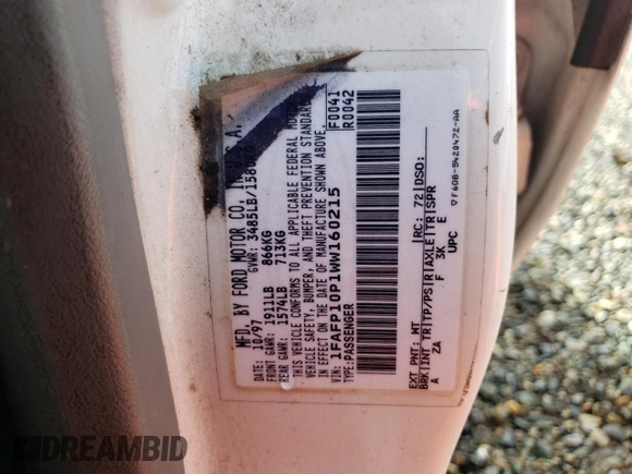 1998 Ford Escort LX z VIN 1FAFP10P1WW160215, wystawiony jako Copart lot #86325684 z przebiegiem 155 577 mil mil oraz Szkody całkowita. Historia ofert i sprzedaży dostępna na DreamBid. Obrazek 15.