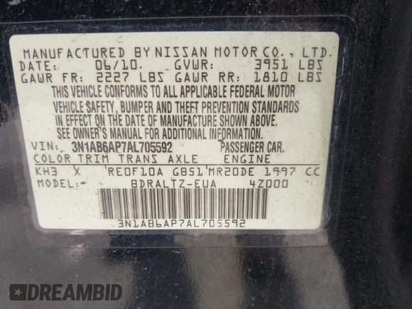 2010 Nissan Sentra SL with VIN 3N1AB6AP7AL705592, listed as a IAAI auction lot 42610359 with 116,006 mi miles and . Bid and sale history available at DreamBid. Image 9.
