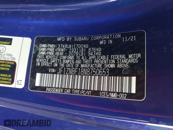 2022 Toyota 86 Premium с VIN JF1ZNBF18N8750653, выставлен на аукционе IAAI как лот 41826251 с пробегом Не указан миль и . История ставок и продаж доступна на DreamBid. Изображение 9.