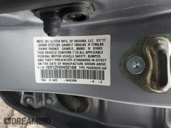 2017 Honda Civic Sedan LX with VIN 19XFC2F6XHE021434, listed as a Copart auction lot 46477715 with 119,343 mi miles and Salvage Title. Bid and sale history available at carsss.com. Image 15.