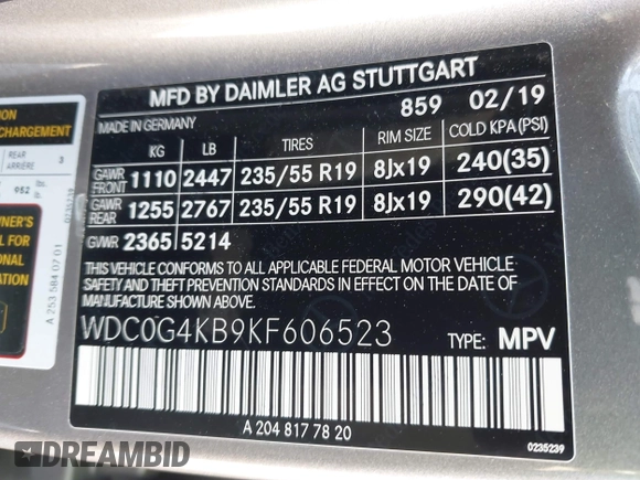 2019 Mercedes-Benz GLC 300 z VIN WDC0G4KB9KF606523, wystawiony jako IAAI lot #42301376 z przebiegiem 61 961 mil mil oraz . Historia ofert i sprzedaży dostępna na DreamBid. Obrazek 9.