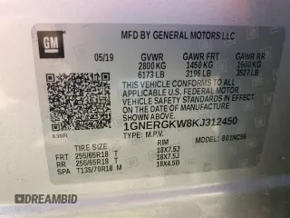 2019 Chevrolet Traverse LT Cloth with VIN 1GNERGKW8KJ312450, listed as a Copart auction lot 70515914 with 69,331 mi miles and Salvage title. Bid and sale history available at DreamBid. Image 14.