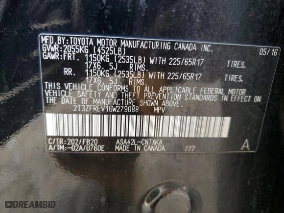 2016 Toyota RAV4 LE with VIN 2T3ZFREV1GW279088, listed as a Copart auction lot 48846645 with 83,643 mi miles and Salvage Title. Bid and sale history available at carsss.com. Image 16.