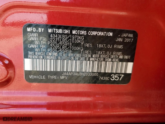 2017 Mitsubishi Outlander Sport ES 2.0 with VIN JA4AP3AU3HZ033000, listed as a Copart auction lot 50600745 with 128,759 mi miles and Salvage Title. Bid and sale history available at carsss.com. Image 15.
