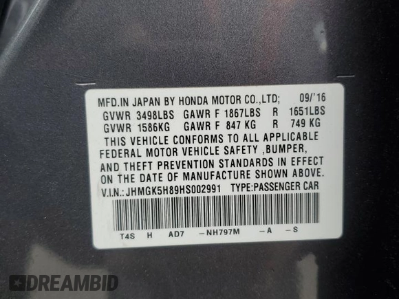 2017 Honda Fit EX-L with VIN JHMGK5H89HS002991, listed as a Copart auction lot 56426405 with 148,229 mi miles and Salvage title. Bid and sale history available at DreamBid. Image 12.