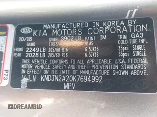 2019 Kia Soul with VIN KNDJN2A20K7694992, listed as a IAAI auction lot 41770801 with 82,546 mi miles. Bid and sale history available at carsss.com. Image 9.
