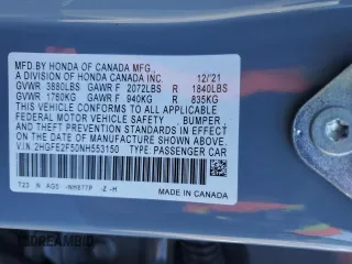 2022 Honda Civic Sport with VIN 2HGFE2F50NH553150, listed as a Copart auction lot 46809705 with 30,065 mi miles and Salvage Title. Bid and sale history available at carsss.com. Image 13.
