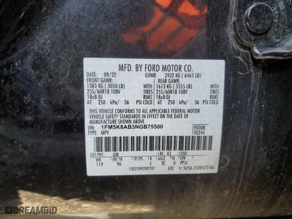 2022 Ford Police Interceptor Utility with VIN 1FM5K8AB3NGB75500, listed as a Copart auction lot 48436845 with 35,870 mi miles and Salvage Title. Bid and sale history available at carsss.com. Image 12.