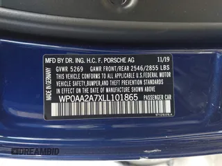 2020 Porsche Panamera с VIN WP0AA2A7XLL101865, выставлен на аукционе IAAI как лот 41621250 с пробегом Не указан миль и . История ставок и продаж доступна на DreamBid. Изображение 9.