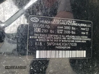 2016 Hyundai Elantra SE with VIN 5NPDH4AEXGH771039, listed as a Copart auction lot 62322335 with Not provided miles and Salvage title. Bid and sale history available at DreamBid. Image 12.