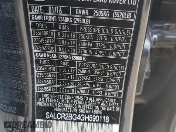 2016 Land Rover Discovery Sport HSE z VIN SALCR2BG4GH590118, wystawiony jako Copart lot #57581915 z przebiegiem 116 546 mil mil oraz Czysty tytuł • Clean title. Historia ofert i sprzedaży dostępna na DreamBid. Obrazek 13.