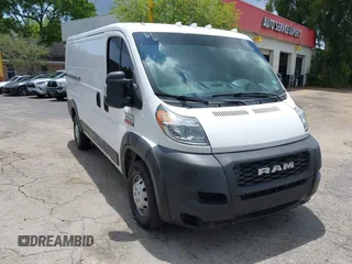 2019 Ram ProMaster Cargo with VIN 3C6TRVAG5KE505805, listed as a IAAI auction lot 42199708 with 110,826 mi miles. Bid and sale history available at carsss.com. Image 1.