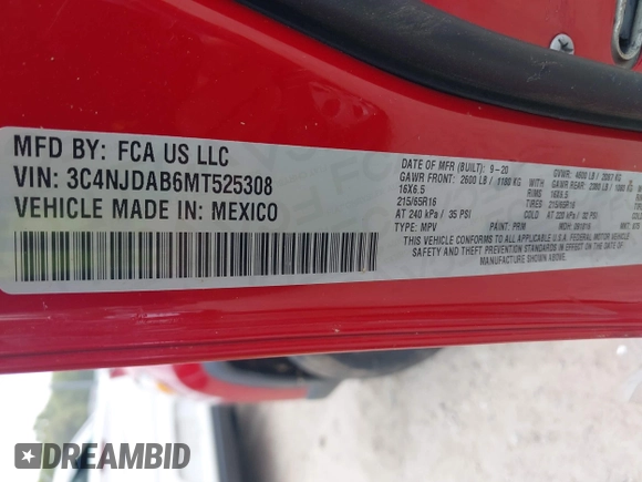 2021 Jeep Compass Sport с VIN 3C4NJDAB6MT525308, выставлен на аукционе IAAI как лот 42267541 с пробегом 107 967 миль миль и . История ставок и продаж доступна на DreamBid. Изображение 9.